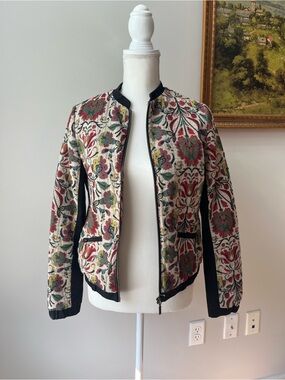 Floral Embroidered Bomber Jacket - Multicolor